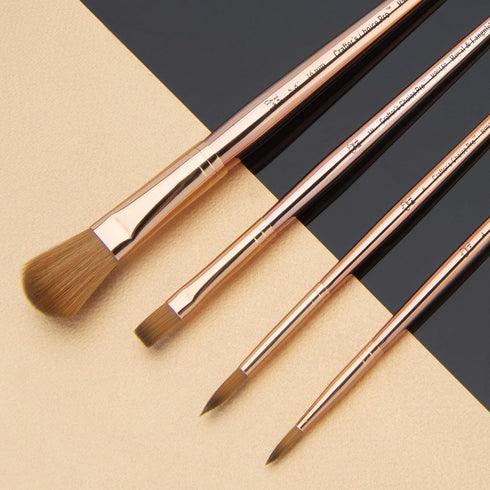 Royal & Langnickel Crafter's Choice Pro 4pc Synthetic Sable Mop Variety Craft Brush Set, Includes - Mop, Shader & Round Brushes Rose Gold...