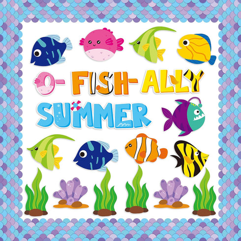 CY2SIDE 89PCS O-Fish-Ally Summer Cut-Outs Decor for Classroom Bulletin Board Border, Summer Tropical Fish Cut-Outs Trim Borders, School Summertime...