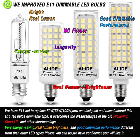 E11 Led Bulbs 120V 100W Halogen Candelabra Bulbs Equiva Dimmable,T3 T4 Mini Base JDE11 Bulb,6000K Daylight Cool White 10W 1000LM E11 for Chandelie...