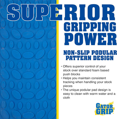 Gator Grip Safety Push Block 2 Pack with Blue Rubber Podular Pattern for Superior Gripping Power Ideal for Use On Router Tables, Jointers, Shapers...