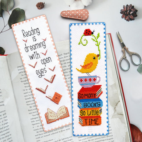 Povitrulya Counted cross Stitch Bookmark Kit 'So Many Books, So Little Time' - DIY Embroidery set for Adults with Paper pattern, 16-count Aida Can...