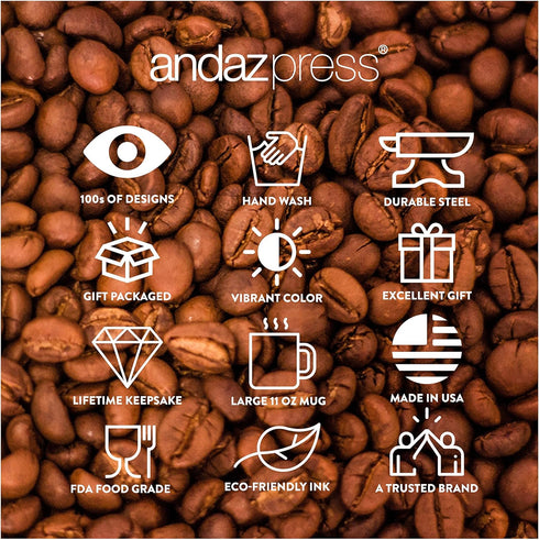 Andaz Press 11oz. Stainless Steel Hot Chocolate Campfire Coffee Mug, Rise And Shine Mother Cluckers, 1-Pack, Farm Chicken Barn Metal Enamel Campin...