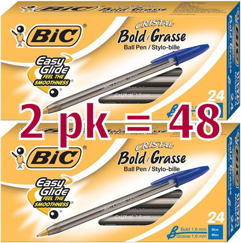 Bic Cristal Bold, 1.6 mm Ball Pen, Blue - Pack of 48 (MSBP241-BEx2)...