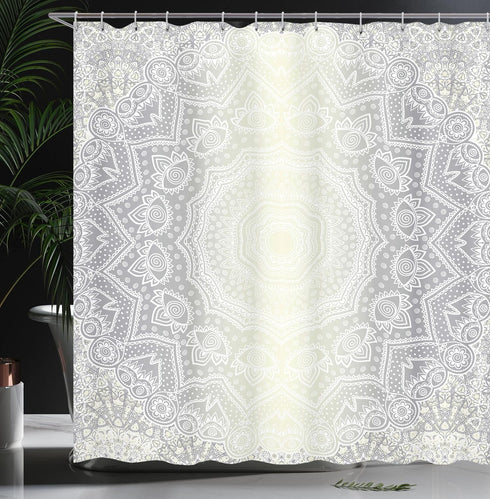 Ambesonne Grey and White Shower Curtain, Culture Mandala Circle Ombre Art Cosmos, Cloth Fabric Bathroom Decor Set with Hooks, 69" W x 84" L, Grey ...