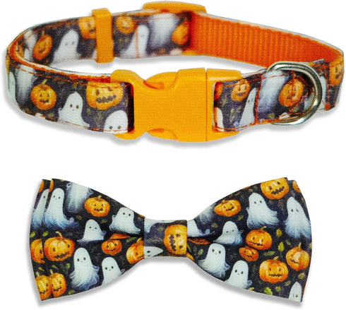 2023 NEW Halloween Holiday Collar for Boys and Girls Small Medium Large dog Pets Puppies Halloween Dog Collar with Bow Tie (Animal Print, Large-(1...