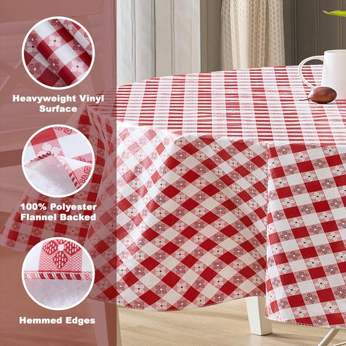 Newbridge 60 x 84 Inch Oval Vinyl Tablecloth with Flannel Backing, Bistro Tavern Check, Café Checkered Indoor Outdoor Vinyl Table Cover for Picnic...