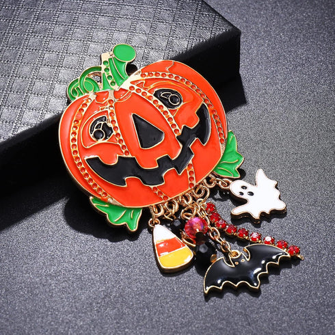 Halloween Brooches for Women Enamel Pumpkin Bat Ghost Candy Corn Charm Brooch Pin Funny Happy Halloween Witchy Hat Cat Spider Skull Dangles Pins H...