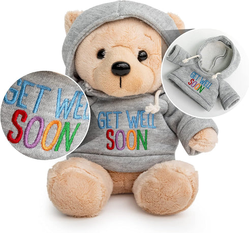Ganz 9" Get Well Soon Teddy Bear with Gray Hoodie - Feel Better Gift for Kids & Women (Tan Nose Stuffed Animal)...