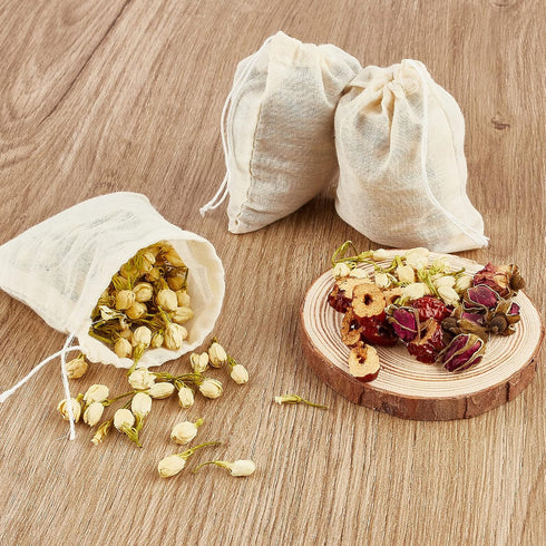 TUZAZO 50 Pack Reusable Tea Bags, Natural Unbleached Cotton Cheesecloth Bags for Straining, Drawstring Muslin Bags, Sachet Bags, Coffee Tea Brew B...