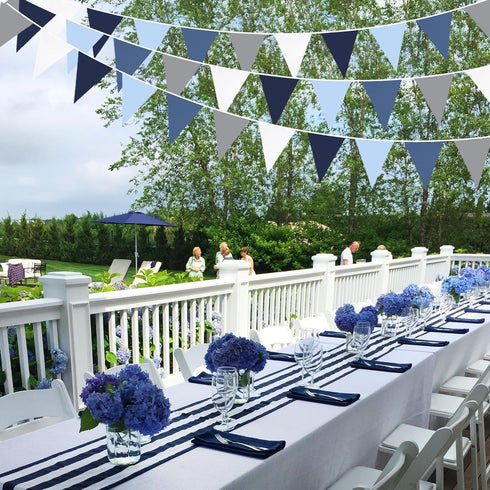 32Ft Deep Blue Party Decorations Royal Triangle Flag Pennant Bunting Fabric Garland for Wedding Birthday Ahoy Achor Nautical Pirate Bridal Baby Sh...
