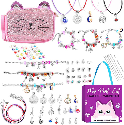 Modda Charm Bracelet Making Kit with Cute Bag, Assorted Beads, Charms, Necklace, Jewelry Making Kit for Girls, Crafts for Kids, Girls, Gift for gi...