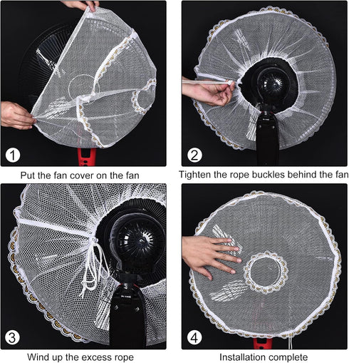 MECCANIXITY Electric Fan Dust Cover 16 Inch Lace Decor Washable Dustproof Guard Mesh Net for Protection, White Pack of 3...