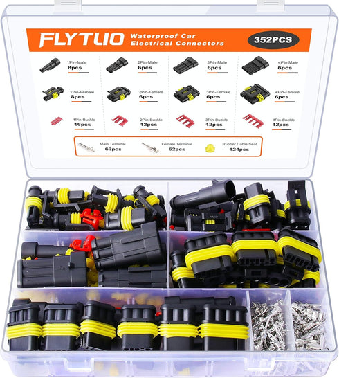 352PCS Automotive Waterproof Car Electrical Wire Connectors Plug Kit, 1/2/3/4 Male and Female Pin Connectors for Motorcycle, Truck, Car, Boats, Sc...