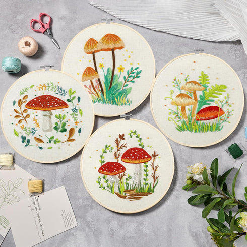 Bonroy 4 Sets Embroidery Kit for Beginners with Instructions,Cross Stitch Kits for Adults with Pattern,Needlepoint Kits for Adult Include Embroide...