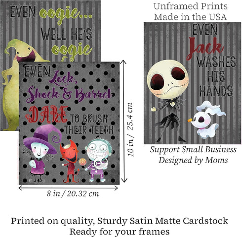 Silly Goose Gifts Character Themed Bathroom Wall Art Print Set - Even A Nightmare Will Brush Teeth Take A Bath Wash Hands- Funny Jack Bath Reminde...