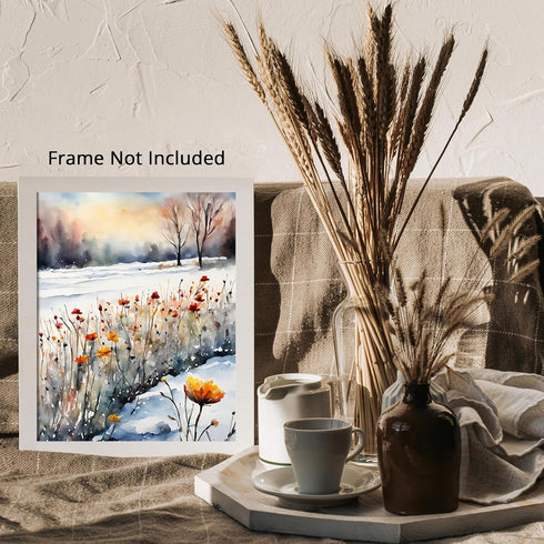 Posterizer 1 pcs-snowy winter flowers scene in oil painting style-9-Floral & Botanical Art-Landscape & Nature Art-Living Room Bedroom Decor- unfra...