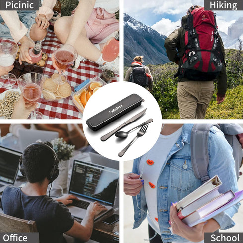 Travel Cutlery Set with Case Portable Silverware Utensils Set,4-pieces Stainless Steel Reusable Flatware Set Cutlery Set for Camping Picnic Hiking...