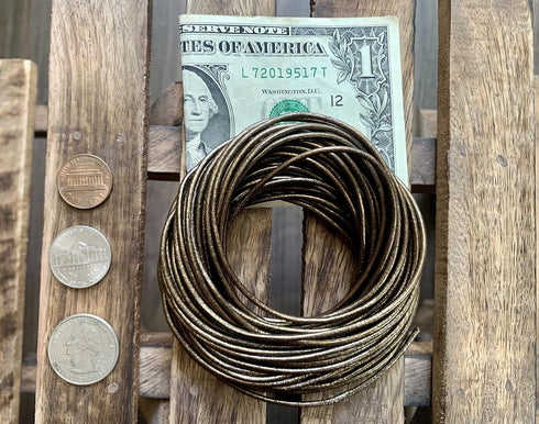 Cords Craft® | 3mm Round Leather Cord for Jewelry Making Bracelets Beading Work Hobby and DIY Projects (Metallic Bronze, 10.93 Yards) | Roll of 20...