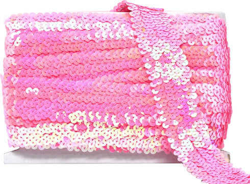 Mandala Crafts Elastic Sequin Ribbon Trim - 1.5 Inch Pink Sequin Elastic Trim for Sewing Dress Headband - 10 Yards Fabric Metallic Stretch Sequins...