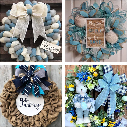 HUIHUANG Blue Burlap Ribbon Wired Solid Baby Blue Wired Edge Ribbon 2.5 inch Jute Ribbon for Wreaths, Big Bows, Crafts, Swags, Tree Decoration -10...