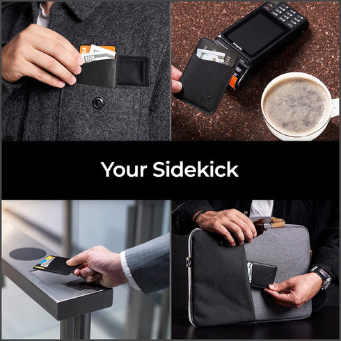 Wallaroo Wallets Slim Leather Card Holder Wallet - Black, Minimalist, Thin, Front Pocket, Genuine Leather Credit Card Holder for Easy Work and Tra...