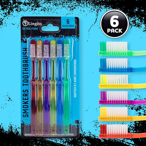 Extra Firm Toothbrush Set for Adults or Smokers Travel Toothbrush Kit, Hard Multicolor Denture Brush, Large Head, Manual Travel Toothbrush Hard Br...