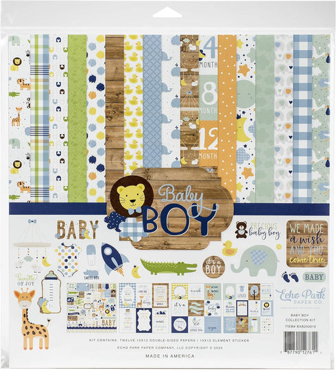 Echo Park Paper Company Baby Boy Collection Kit paper, blue, green, mint, yellow 12-x-12-Inch...