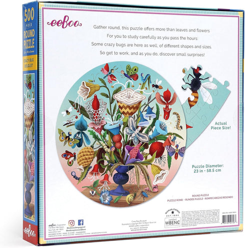 eeBoo: Piece and Love Crazy Bug Bouquet 500 Piece Round Jigsaw Puzzle, Jigsaw Puzzle for Adults and Families, includes Glossy and Sturdy Pieces...