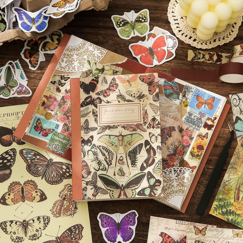 emmoolife Vintage Aesthetic Scrapbooking Supplies Kit, Butterfly Junk Journal Scrapbook Kit with Journaling Supplies, A6 Grid Notebook, Stationery...