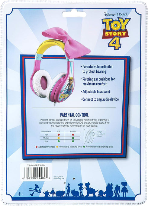 eKids TS-140BP Headphones for Kids Toy Story 4 Bo Peep Adjustable Stereo Tangle-Free 3.5Mm Jack Wired Cord Over Ear Parental Volume Control School...