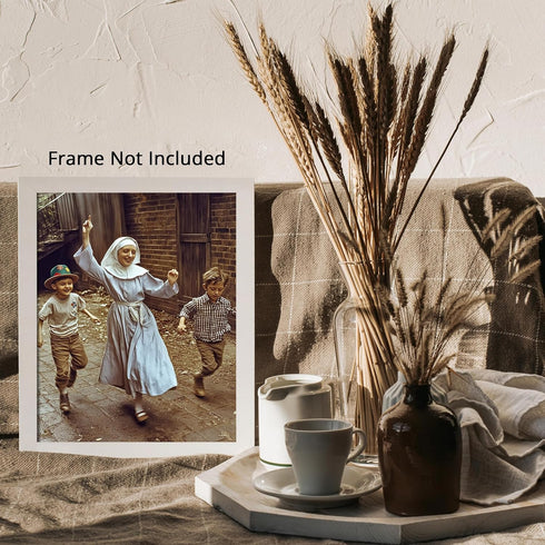 Posterizer 1 pcs-happy nun playing with children retro photo 1-Photography Art-Retro Art-Decor for Home & Office- unframed wall art...