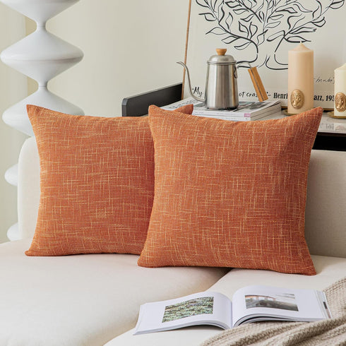 Kevin Textile Fall Pillow Cover Decor Lined Linen Throw Pillow Cases Cushion Cover Seasonal Autumn Pillow Covers for Chair, 18"x18"(2 Pack, Orange...