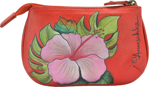 Anuschka Women’s Hand-Painted Genuine Leather Medium Zip Pouch - Coin and Key Pouch - Zippered, 2 Key Fobs...