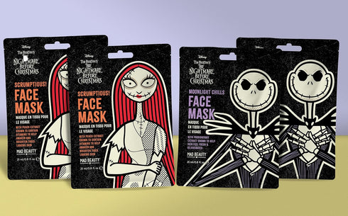 MAD Beauty Disney Tim Burton’s Nightmare Before Christmas Cosmetic Sheet Face Mask Collection (4-Pack) | Jack & Sally | Peach or Passionfruit Infu...
