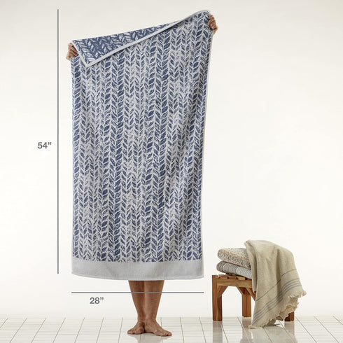 SKL Home Distressed Leaves Bath Towel, 28x54, Denim...