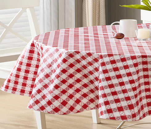 Newbridge 60 x 84 Inch Oval Vinyl Tablecloth with Flannel Backing, Bistro Tavern Check, Café Checkered Indoor Outdoor Vinyl Table Cover for Picnic...