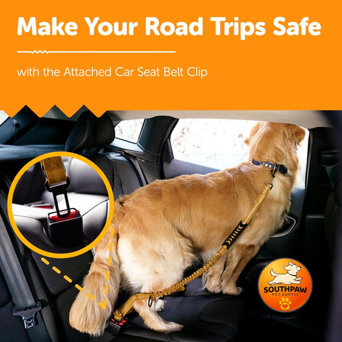 Shock Absorbing Bungee Dog Leash 4-7 ft. for Golden Retreivers with Seatbelt Buckle and Comfortable Padded Handle, Highly Reflective Extendable He...
