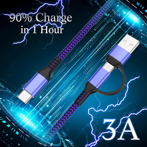 USB C Cable 6FT, 2Pack 60W 2in1 Charging Cable Type C Charger Fast Charging Cable Nylon Braided USB A/C to USB-C Cable for iPhone 15 Pro Max iPad ...