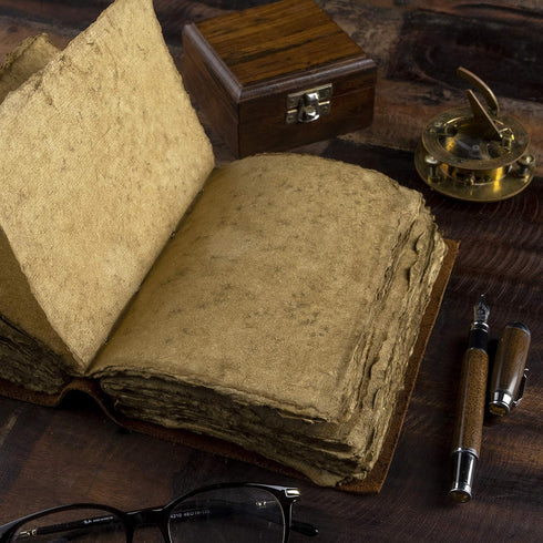 Leather Journal-Vintage Leatherbound Journal - Handmade Antique Deckle Edge Paper - Leather Sketchbook - Book of Shadows Journal - Thick Journal -...