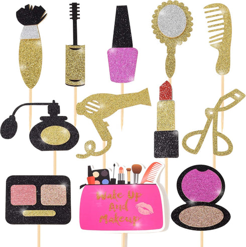 Spa Makeup Cupcake Toppers Decoration Supplies for Female Bridal Shower Bachelorette Salon Spa Cosmetics Themed Girls 18th Birthday Party 24Pcs Go...