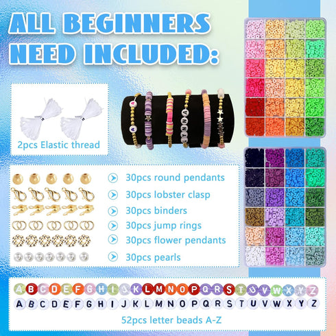 GREENTIME 4314 PCS Clay Beads for Bracelet Making, 48 Colors Flat Round Polymer Beads Set, 2 Boxes Disc Heishi Beads with Pendants Letter Beads fo...