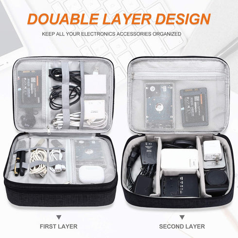 Electronic Bag Travel Cable Accessories Bag Waterproof Double Layer Electronics Organizer Portable Storage Case for Cable, Cord, Charger, Phone, A...