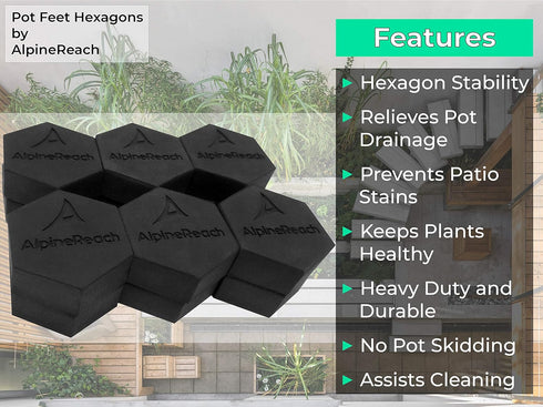 Extra Heavy Duty Pot Feet Risers 12 pack Hexagons & Adhesive Pads - Protect Healthy Plants - Strong Invisible Supports Small Large Flower Planters...