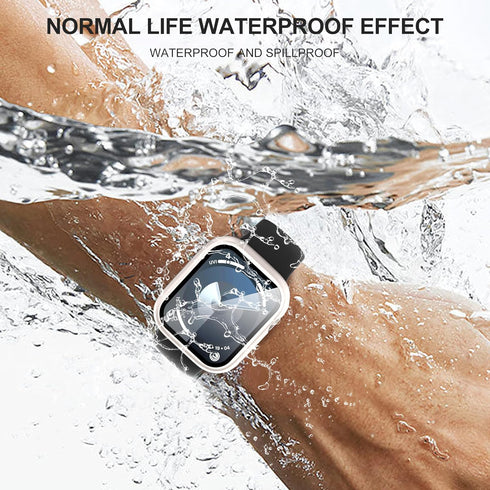 Suoman 3-Pack for Apple Watch Series 9 8 7 45mm Waterproof Case, 360° All-Round Protective Hard PC Tempered Glass Screen Protector for iWatch Seri...