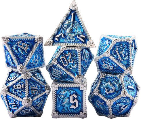 AUSTOR 7-Die Metal DND Dice Set Dungeons and Dragons Dice with Box Roll Playing Game Dice Polyhedral Dice D20 D12 D10 D% D8 D6 D4 Metal Dice for P...