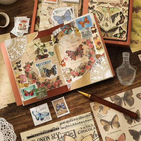 emmoolife Vintage Aesthetic Scrapbooking Supplies Kit, Butterfly Junk Journal Scrapbook Kit with Journaling Supplies, A6 Grid Notebook, Stationery...