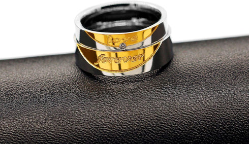 Uloveido A Pair of Titanium Gold Forever Love Double Couples Promise Rings 6mm Men and 5mm Women Wedding Bands Set Gift CR058...