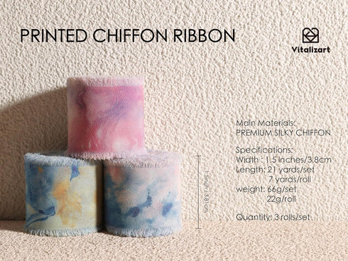 Vitalizart Chiffon Silk Ribbon 1 1/2" x 21Yd Tie Dye Pattern Ribbon Printed for Craft Wedding Bouquet Gift Wrapping Paper Office Home Decor Baby S...