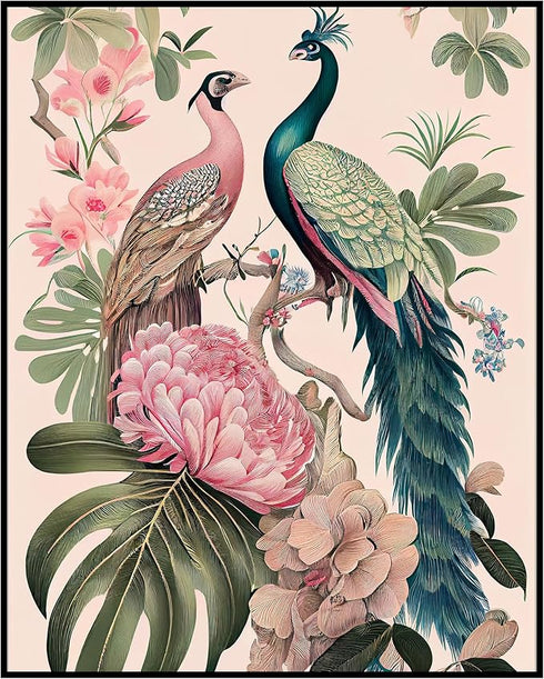 Posterizer 1 pcs-chinoiserie peacock aesthetic chic decor-Art for Animal Lovers-Abstract & Modern Art-Living Room Bedroom Decor- UNFRAMED Wall Art...
