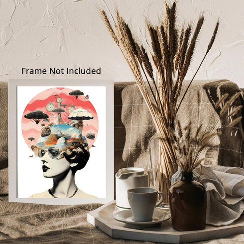 Posterizer 1 pcs-funky surreal collage with a vintage chic woman-Retro Art-Abstract & Modern Art-Gift for Art Lovers- UNFRAMED Wall Art...
